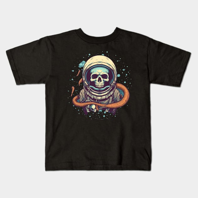 Skull Astronaut with Alien Tentacle Kids T-Shirt by TOKEBI